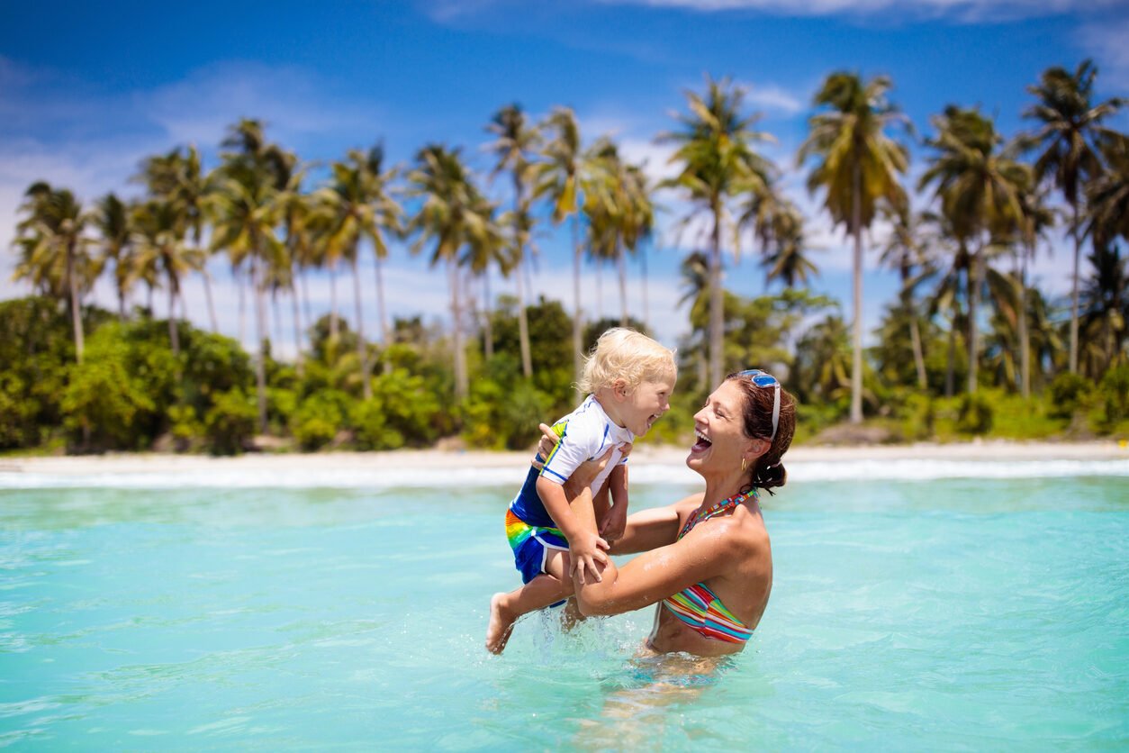 Mom and Child Beach Swimming